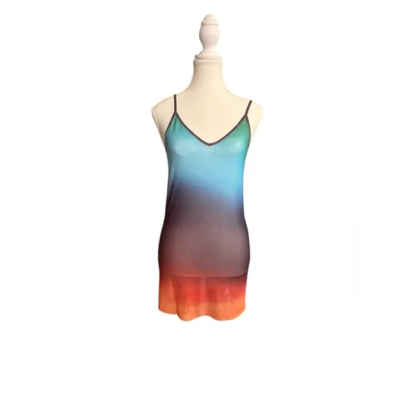 Pistola 2 piece Fine Mesh Rainbow Mini Dress Sz Small Festival Coachella Stretch - Picture 4 of 9